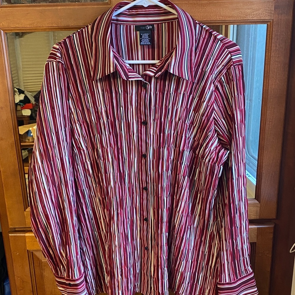East 5th Women’s Elegant XL Striped Blouse Red, White, and Black Spring Office